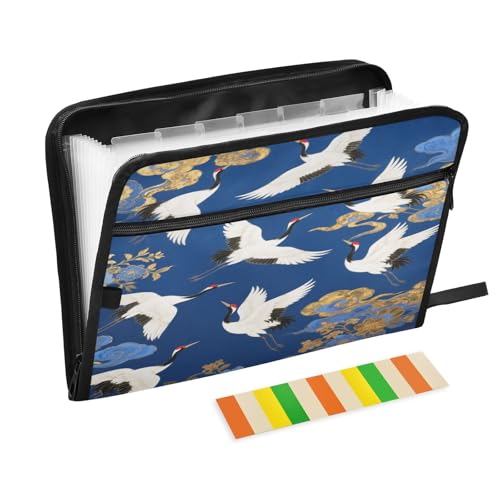 Aktenordner aus Papier, 13 Taschen, A4, Briefgröße mit Reißverschluss, für Bürobedarf, Blau und Gold, japanischer Wolkenkranich, Para Guardar Aktenordner aus Papier, 13 Taschen, A4, Briefgröße mit Reißverschluss, für Bürobedarf, Blau und Gold, japanischer Wolkenkranich, Para Guardar von miaozhen