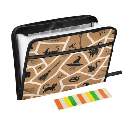 Aktenordner aus Papier, 13 Taschen, A4, Briefgröße mit Reißverschluss, für Bürobedarf, niedliche schwarze Katze, Kürbis, Hexe für Halloween, Para Guardar Aktenordner aus Papier, 13 Taschen, A4, Briefgröße mit Reißverschluss, für Bürobedarf, niedliche schwarze Katze, Kürbis, Hexe für Halloween, Para Guardar von miaozhen