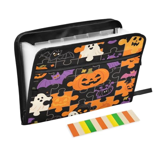 Aktenordner aus Papier, 13 Taschen, A4, Briefgröße mit Reißverschluss, für Klassenzimmer, Zuhause, Büro, Reisen, niedlich, schwarz, Halloween-Puzzle-Organizer Aktenordner aus Papier, 13 Taschen, A4, Briefgröße mit Reißverschluss, für Klassenzimmer, Zuhause, Büro, Reisen, niedlich, schwarz, Halloween-Puzzle-Organizer von miaozhen