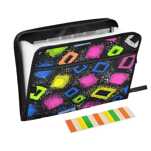 Aktenordner mit Reißverschluss, 13 Fächer, A4, Briefgröße mit Reißverschluss, für Schule, Zuhause, Büro, Klassenzimmer, bunte Punkte, quadratisch, abstrakt, expando Aktenordner mit Reißverschluss, 13 Fächer, A4, Briefgröße mit Reißverschluss, für Schule, Zuhause, Büro, Klassenzimmer, bunte Punkte, quadratisch, abstrakt, expando von miaozhen