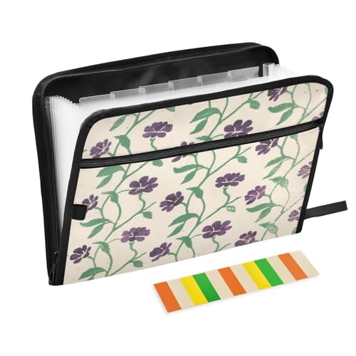 Aktenordner mit Reißverschluss, 13 Taschen, A4, Briefgröße mit Reißverschluss, für Büro, Schule, lila Blumen, carpeta de Aktenordner mit Reißverschluss, 13 Taschen, A4, Briefgröße mit Reißverschluss, für Büro, Schule, lila Blumen, carpeta de von miaozhen