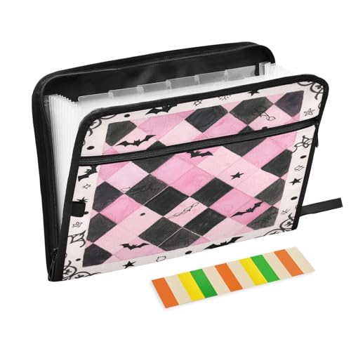 Aktenordner mit Taschen, 13 Taschen, A4, Briefgröße mit Reißverschluss, für Büro, Schule, Gothic, rosa Raster, Para Guardar Aktenordner mit Taschen, 13 Taschen, A4, Briefgröße mit Reißverschluss, für Büro, Schule, Gothic, rosa Raster, Para Guardar von miaozhen