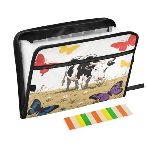 Aktenordner mit Taschen, 13 Taschen, A4, Briefgröße mit Reißverschluss, für Bürobedarf, Bauernhof, Tiere, Kuh, niedliches Para-Guardar Aktenordner mit Taschen, 13 Taschen, A4, Briefgröße mit Reißverschluss, für Bürobedarf, Bauernhof, Tiere, Kuh, niedliches Para-Guardar von miaozhen