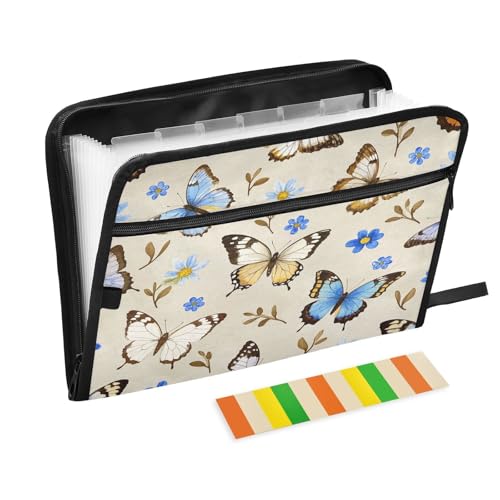 Aktenordner mit Taschen, 13 Taschen, A4, Briefgröße mit Reißverschluss, für Bürobedarf, modisch, bunt, Schmetterling, Beige, Para Guardar Aktenordner mit Taschen, 13 Taschen, A4, Briefgröße mit Reißverschluss, für Bürobedarf, modisch, bunt, Schmetterling, Beige, Para Guardar von miaozhen