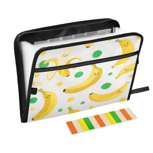 Aktenordner mit Taschen, 13 Taschen, A4, Briefgröße mit Reißverschluss, für Bürobedarf, niedliche Cartoon-gelbe Bananen, gepunktete Teppiche Aktenordner mit Taschen, 13 Taschen, A4, Briefgröße mit Reißverschluss, für Bürobedarf, niedliche Cartoon-gelbe Bananen, gepunktete Teppiche von miaozhen