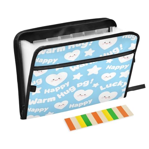 Aktenordner mit Taschen, 13 Taschen, A4, Briefgröße mit Reißverschluss, für Bürobedarf, niedliches Herz, Stern, fröhlich, blau-weiß, Organizer Aktenordner mit Taschen, 13 Taschen, A4, Briefgröße mit Reißverschluss, für Bürobedarf, niedliches Herz, Stern, fröhlich, blau-weiß, Organizer von miaozhen