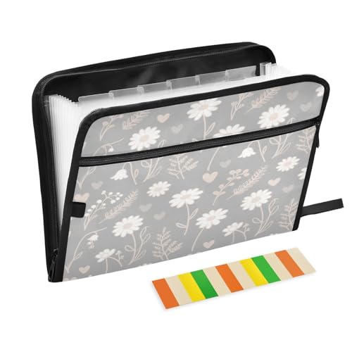 Aktenordner mit Taschen, 13 Taschen, A4, Briefgröße mit Reißverschluss, für Business, Weiß, Gänseblümchen, Grau, Para Guardar Aktenordner mit Taschen, 13 Taschen, A4, Briefgröße mit Reißverschluss, für Business, Weiß, Gänseblümchen, Grau, Para Guardar von miaozhen