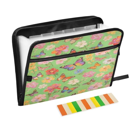Aktenordner mit Taschen, 13 Taschen, A4, Briefgröße mit Reißverschluss, für Business, bunte Blumen und Schmetterlinge Aktenordner mit Taschen, 13 Taschen, A4, Briefgröße mit Reißverschluss, für Business, bunte Blumen und Schmetterlinge von miaozhen