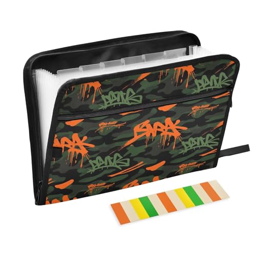 Aktenordner mit Taschen, 13 Taschen, A4, Briefgröße mit Reißverschluss, für Papiere, Kritzeleien, Briefe, Camouflage, Orange, Schwarz, Carpetas de Aktenordner mit Taschen, 13 Taschen, A4, Briefgröße mit Reißverschluss, für Papiere, Kritzeleien, Briefe, Camouflage, Orange, Schwarz, Carpetas de von miaozhen