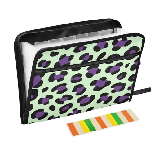 Aktenordner mit Taschen, 13 Taschen, A4, Briefgröße mit Reißverschluss, für Papiere, Leopardenmuster, Grün, Lila, Carpetas de Aktenordner mit Taschen, 13 Taschen, A4, Briefgröße mit Reißverschluss, für Papiere, Leopardenmuster, Grün, Lila, Carpetas de von miaozhen