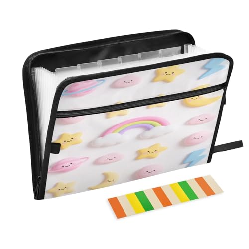 Aktenordner mit Taschen, 13 Taschen, A4, Briefgröße mit Reißverschluss, für Papiere, niedliche Cartoon-Regenbogen-Sterne, Para-Guardar-Dokumente Aktenordner mit Taschen, 13 Taschen, A4, Briefgröße mit Reißverschluss, für Papiere, niedliche Cartoon-Regenbogen-Sterne, Para-Guardar-Dokumente von miaozhen
