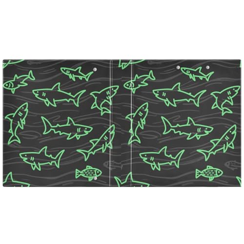 Angry Animal Shark Fish Fluoreszierendes Grün Schwarz 3,8 cm Notizbuch, 3,8 cm, 3-Ring-Ordner mit Tascheneinband, 1 Packung, Büroordner, 200 Blatt von miaozhen
