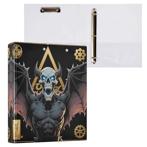 Anime-Stil, böse Skelettfledermaus, schwarz und gold, 3,8 cm (1,5 Zoll), 3 Ringbücher mit Innentaschen, 2 Stück, ästhetischer Ordner, 200 Blatt von miaozhen