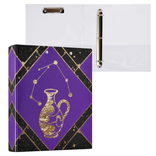 Aquarius Ringbuch mit 3 Ringen, mit Innentaschen, 2 Stück, 200 Blatt, Gold/Violett/Schwarz, 3,5 cm Aquarius Ringbuch mit 3 Ringen, mit Innentaschen, 2 Stück, 200 Blatt, Gold/Violett/Schwarz, 3,5 cm von miaozhen