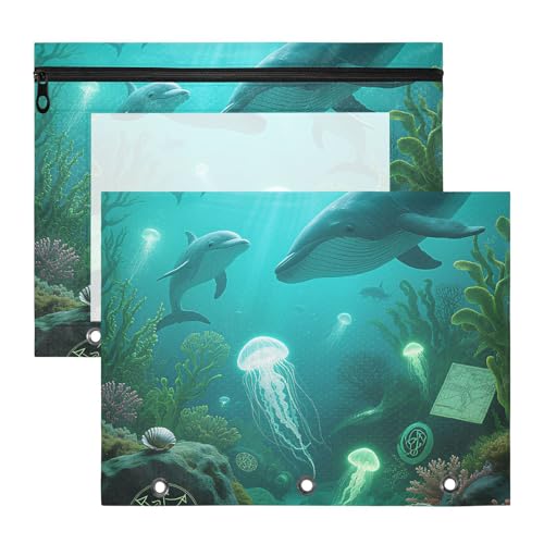 Binder-Bleistiftbeutel, 3 Löcher, Taschenordner für A4-Papier, Briefe, 2 Stück, Lehrer, Kunstbedarf, Aufbewahrung, friedliche Unterwassertiere, Quallen, Delfine, Ordner für Dokumente Binder-Bleistiftbeutel, 3 Löcher, Taschenordner für A4-Papier, Briefe, 2 Stück, Lehrer, Kunstbedarf, Aufbewahrung, friedliche Unterwassertiere, Quallen, Delfine, Ordner für Dokumente von miaozhen