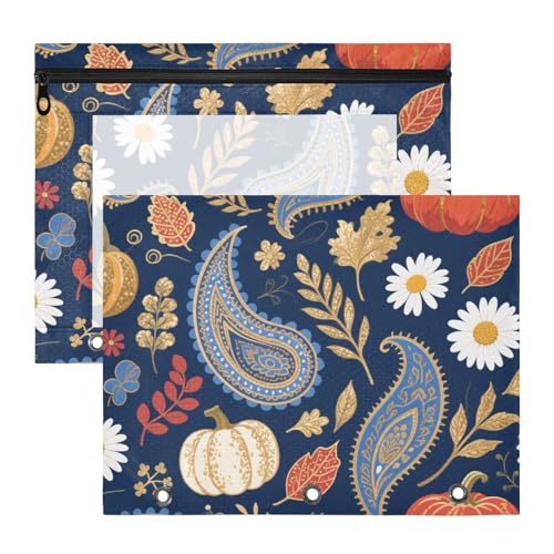 Binder-Bleistiftbeutel, transparent, 3 Löcher, Tasche für 3 Ringe, 2 Stück, Lehrer, Schulanfang, Retro, Paisleymuster, Kürbis, Gänseblümchen, Dunkelblau, Gold, Bolsa para lapices Binder-Bleistiftbeutel, transparent, 3 Löcher, Tasche für 3 Ringe, 2 Stück, Lehrer, Schulanfang, Retro, Paisleymuster, Kürbis, Gänseblümchen, Dunkelblau, Gold, Bolsa para lapices von miaozhen
