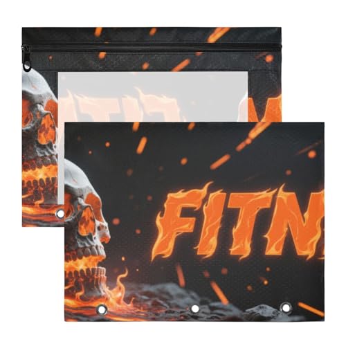 Binder-Bleistiftbeutel mit Reißverschluss, 3-Locher, für A4-Papier, Briefe, 2 Stück, Studenten, Schulbedarf, Mode, Feuerschädel, Fitness, Orange, 1 Bolsa para lapices von miaozhen