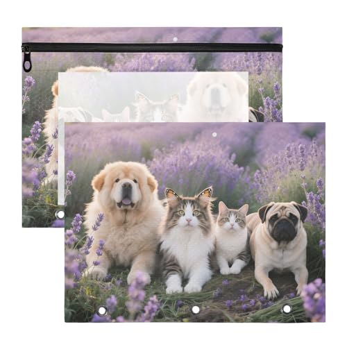 Binder-Bleistiftbeutel mit glatten Reißverschlüssen, 3-Loch-Tasche für 3 Ringe, 2 Stück, Studenten, Kunstbedarf, Aufbewahrung, Lavendel, Blume, Hunde, niedliches Design Binder-Bleistiftbeutel mit glatten Reißverschlüssen, 3-Loch-Tasche für 3 Ringe, 2 Stück, Studenten, Kunstbedarf, Aufbewahrung, Lavendel, Blume, Hunde, niedliches Design von miaozhen
