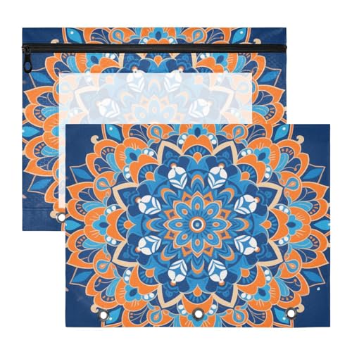 Binder-Bleistiftbeutel mit glatten Reißverschlüssen, Kunststoff-Aktenordner für 3 Ringe, 2 Stück, Lehrer, Klassenzimmer, böhmisches orange-blaues Muster, estuche para lapices Binder-Bleistiftbeutel mit glatten Reißverschlüssen, Kunststoff-Aktenordner für 3 Ringe, 2 Stück, Lehrer, Klassenzimmer, böhmisches orange-blaues Muster, estuche para lapices von miaozhen
