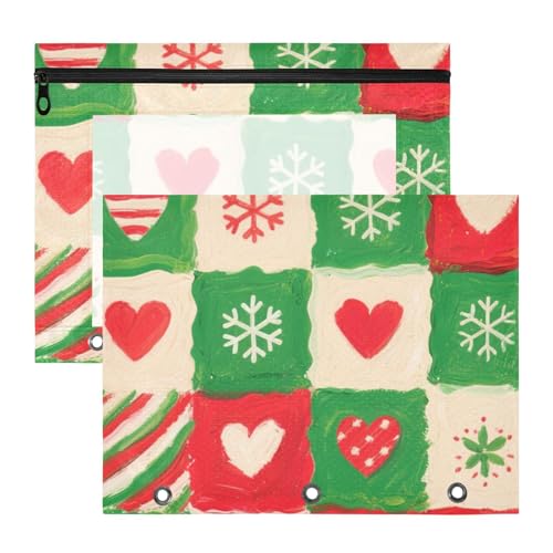 Binder-Bleistiftbeutel mit glatten Reißverschlüssen, Kunststoff-Aktenordner für A4-Papier, Briefe, 2 Stück, Lehrer, College, Zubehör, Frohe Weihnachten, Schneeflocken, Rot, Grün, Bolsa para lapices Binder-Bleistiftbeutel mit glatten Reißverschlüssen, Kunststoff-Aktenordner für A4-Papier, Briefe, 2 Stück, Lehrer, College, Zubehör, Frohe Weihnachten, Schneeflocken, Rot, Grün, Bolsa para lapices von miaozhen