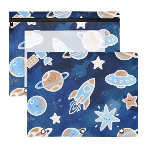 Binder-Bleistiftetui, stabil, 3 Locher für 3 Ringe, 2 Stück, Lehrerklasse, schöne blaue Raketen, Planet cartuchera para lapices Binder-Bleistiftetui, stabil, 3 Locher für 3 Ringe, 2 Stück, Lehrerklasse, schöne blaue Raketen, Planet cartuchera para lapices von miaozhen
