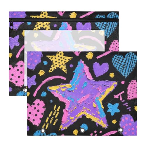 Binder-Federmäppchen, 3 Löcher, 3 Löcher, Tasche für A4-Papier, Briefe, 2 Stück, Lehrer, Schulanfang, cooles Violett, herzförmige Sterne, dunkle Farbe, Ordner für Dokumente Binder-Federmäppchen, 3 Löcher, 3 Löcher, Tasche für A4-Papier, Briefe, 2 Stück, Lehrer, Schulanfang, cooles Violett, herzförmige Sterne, dunkle Farbe, Ordner für Dokumente von miaozhen