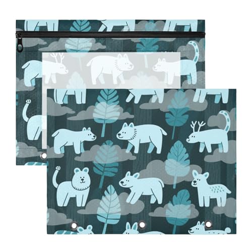 Binder-Federmäppchen, tragbar, 3 Löcher, für A4-Papier, Briefe, 2 Stück, Studenten, Büro, Dschungel, Tier, Blaugrün, Bolsa para lapices Binder-Federmäppchen, tragbar, 3 Löcher, für A4-Papier, Briefe, 2 Stück, Studenten, Büro, Dschungel, Tier, Blaugrün, Bolsa para lapices von miaozhen