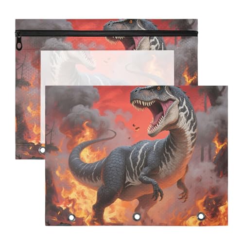 Binder-Federmäppchen mit 3 verstärkten Ösen, Kunststoff-Aktenordner für 3 Ringe, 2 Stück, Lehrerklasse, Feuer, Dinosaurier, brüllender Bolsa, Para Lapices von miaozhen