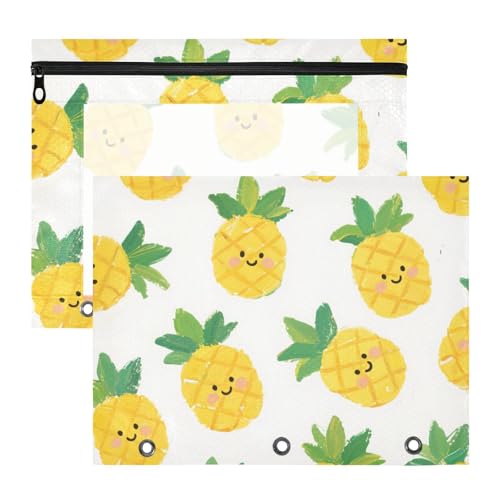 Binder-Federmäppchen mit 3 verstärkten Ösen, Kunststoff-Aktenordner für A4-Papier, Briefe, 2 Stück, Lehrer, Schulbedarf, niedliches Cartoon, gelbe Ananas, Estuche para lapices Binder-Federmäppchen mit 3 verstärkten Ösen, Kunststoff-Aktenordner für A4-Papier, Briefe, 2 Stück, Lehrer, Schulbedarf, niedliches Cartoon, gelbe Ananas, Estuche para lapices von miaozhen