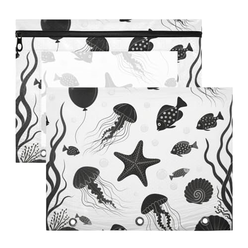Binder-Federmäppchen mit 3 verstärkten Ösen, Kunststoff-Aktenordner für A4-Papier, Briefe, 2 Stück, Lehrer, Zuhause, schwarz-weiß, Unterwasserfisch, Ordner für Dokumente Binder-Federmäppchen mit 3 verstärkten Ösen, Kunststoff-Aktenordner für A4-Papier, Briefe, 2 Stück, Lehrer, Zuhause, schwarz-weiß, Unterwasserfisch, Ordner für Dokumente von miaozhen