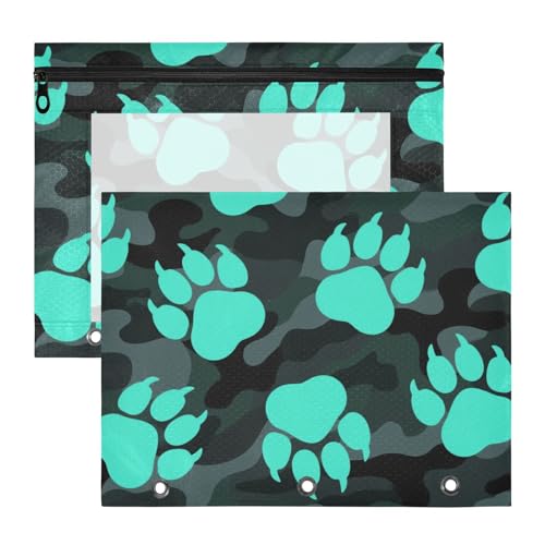 Binder-Federmäppchen mit Reißverschluss, 3-Loch-Tasche für 3 Ringe, 2 Stück, Studenten, College-Zubehör, Tier-Fußabdruck, Bär, Türkis, Schwarz, Camouflage, Estuche para lapices Binder-Federmäppchen mit Reißverschluss, 3-Loch-Tasche für 3 Ringe, 2 Stück, Studenten, College-Zubehör, Tier-Fußabdruck, Bär, Türkis, Schwarz, Camouflage, Estuche para lapices von miaozhen