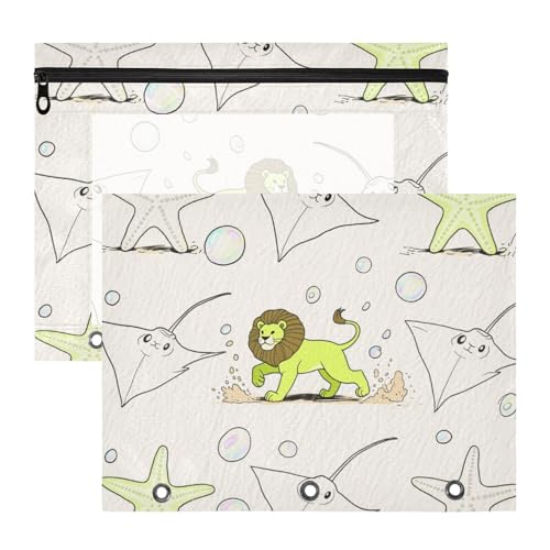 Binder-Federmäppchen mit Reißverschluss, 3-Loch-Tasche für 3 Ringe, 2 Stück, Studenten, Klassenzimmer, Zubehör, Tier, Manta, Rochen, fluoreszierend, grüner Löwe, estuche para lapices Binder-Federmäppchen mit Reißverschluss, 3-Loch-Tasche für 3 Ringe, 2 Stück, Studenten, Klassenzimmer, Zubehör, Tier, Manta, Rochen, fluoreszierend, grüner Löwe, estuche para lapices von miaozhen