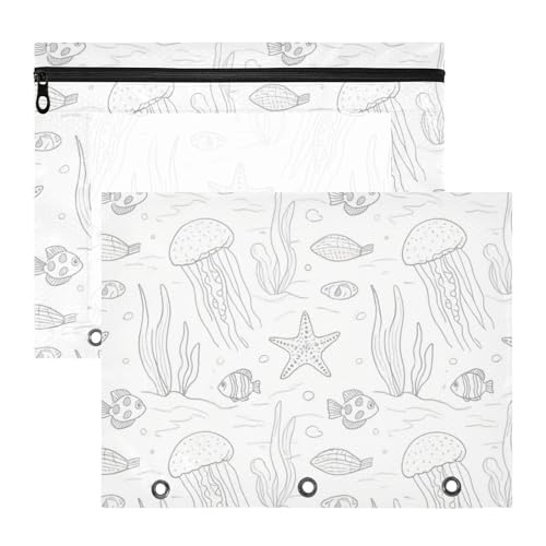 Bindertaschen, 3 Löcher, 3 Locher für 3 Ringe, 2 Stück, Lehrer, Kunstbedarf, Aufbewahrungslinie, Zeichnen, Ozean, Tier, Quallen, Seestern, Grau, Weiß, Bolsa para lapices Bindertaschen, 3 Löcher, 3 Locher für 3 Ringe, 2 Stück, Lehrer, Kunstbedarf, Aufbewahrungslinie, Zeichnen, Ozean, Tier, Quallen, Seestern, Grau, Weiß, Bolsa para lapices von miaozhen