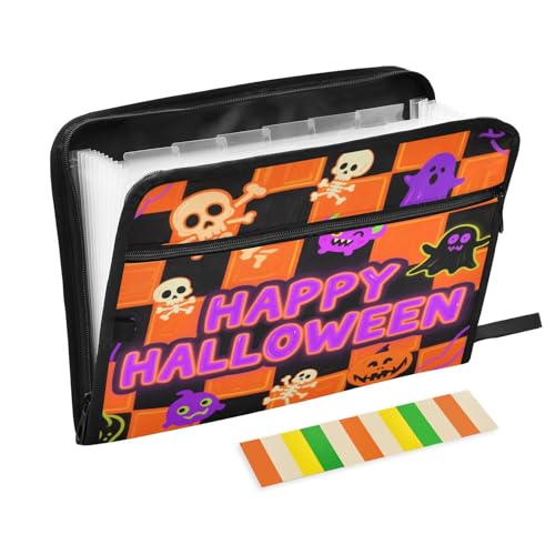 Breiter Aktenordner, 13 Fächer, A4, Briefgröße mit Reißverschluss, für Bürobedarf, fluoreszierendes Orange, kariert, Halloween, Schwarz Breiter Aktenordner, 13 Fächer, A4, Briefgröße mit Reißverschluss, für Bürobedarf, fluoreszierendes Orange, kariert, Halloween, Schwarz von miaozhen