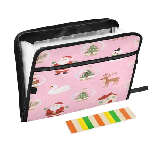 Breiter Aktenordner, 13 Taschen, A4, Briefgröße mit Reißverschluss, für Büro, Schule, Frohe Weihnachten, rosa Kristallkugel Breiter Aktenordner, 13 Taschen, A4, Briefgröße mit Reißverschluss, für Büro, Schule, Frohe Weihnachten, rosa Kristallkugel von miaozhen