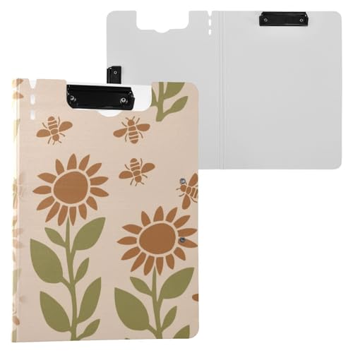 Clipboard Braun und Grün Sonnenblume und Biene A4 Clipfolio Doppelklammern Stifthalter Still-Clipboard mit festem Einband von miaozhen