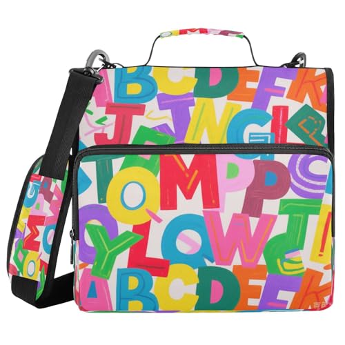 Dokumenten-Organizer mit 3 Ringen, 3,8 cm, mit Griff und abnehmbarem Schultergurt, buntes Cartoon-Alphabet, niedlich, mehrere Taschen für Schule, Organizer, Klebstoffe, Eskolares Dokumenten-Organizer mit 3 Ringen, 3,8 cm, mit Griff und abnehmbarem Schultergurt, buntes Cartoon-Alphabet, niedlich, mehrere Taschen für Schule, Organizer, Klebstoffe, Eskolares von miaozhen