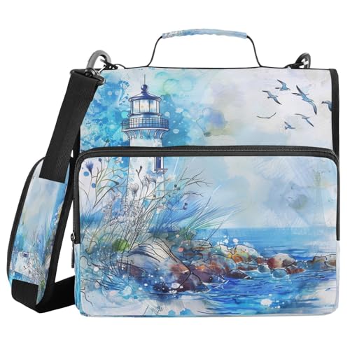 Dokumenten-Organizer mit 3 Ringen, 3,8 cm, mit Riemen, Aquarell, Fauna, Leuchtturm, Blau, Laege, Kapazität für Mittelschüler, Clip de Cremallera escolar Dokumenten-Organizer mit 3 Ringen, 3,8 cm, mit Riemen, Aquarell, Fauna, Leuchtturm, Blau, Laege, Kapazität für Mittelschüler, Clip de Cremallera escolar von miaozhen