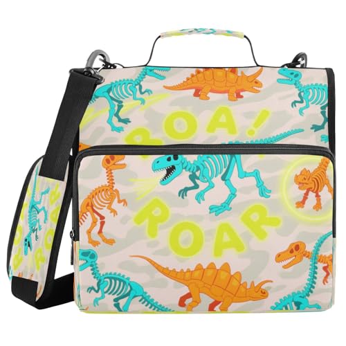 Dokumenten-Organizer mit 3 Ringen und Schultergurt, Cartoon-Dino, fluoreszierend, Grün, Orange, Camouflage, inklusive Reißverschlusstasche für Schule/Büro, Carpeta de Cremallera Dokumenten-Organizer mit 3 Ringen und Schultergurt, Cartoon-Dino, fluoreszierend, Grün, Orange, Camouflage, inklusive Reißverschlusstasche für Schule/Büro, Carpeta de Cremallera von miaozhen