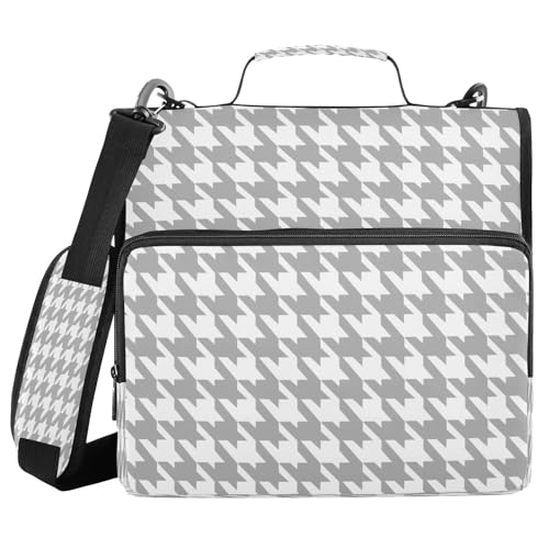 Dokumenten-Organizer mit 3 Ringen und Schultergurt, klassisches Grau, Grau, Weiß, Hahnentrittmuster, mehrere Taschen, für Schule und Büro, Cartera con cremallera Dokumenten-Organizer mit 3 Ringen und Schultergurt, klassisches Grau, Grau, Weiß, Hahnentrittmuster, mehrere Taschen, für Schule und Büro, Cartera con cremallera von miaozhen