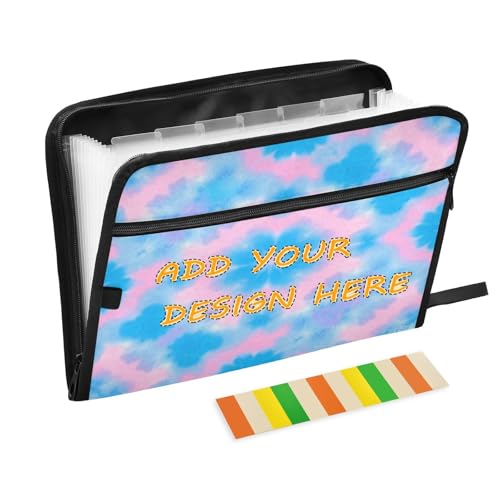 Dokumentenmappe, 13 Fächer, A4, Briefgröße, personalisierter Organizer mit Tasche mit Reißverschluss, für Bürobedarf, blau-rosa, Batik-Expando von miaozhen