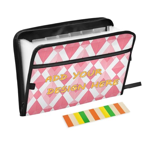 Dokumentenmappe, 13 Taschen, A4, Briefform, erweiterbar, mit Reißverschluss, für Bürobedarf, modisch, Pfirsichrot, Raute Dokumentenmappe, 13 Taschen, A4, Briefform, erweiterbar, mit Reißverschluss, für Bürobedarf, modisch, Pfirsichrot, Raute von miaozhen