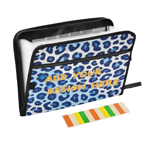 Dokumentenmappe, 13 Taschen, A4, Briefgröße, anpassbar, mit Reißverschluss, für Büro, Schule, Gepardenfellhaut, Blau von miaozhen