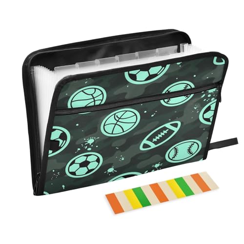 Dokumentenmappe, 13 Taschen, A4, Briefgröße, mit Reißverschluss, für Bürobedarf, Cartoon, Baseballbälle, Camouflage, Blau Dokumentenmappe, 13 Taschen, A4, Briefgröße, mit Reißverschluss, für Bürobedarf, Cartoon, Baseballbälle, Camouflage, Blau von miaozhen