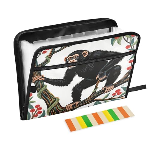 Dokumentenmappe, 13 Taschen, A4, Briefgröße mit Reißverschluss, für Business, Tiere, Jocko, Schwarz von miaozhen