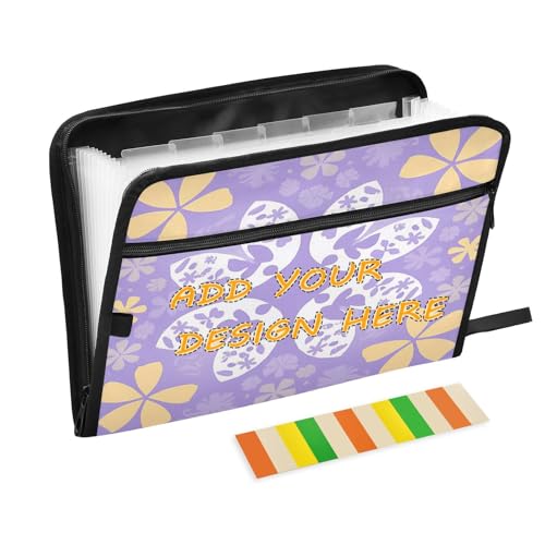 Dokumentenmappe, erweiterbar, 13 Fächer, A4, Briefgröße, personalisierbar, mit Reißverschluss, für Business, violettes Muster, Weiß, Carpeta de Dokumentenmappe, erweiterbar, 13 Fächer, A4, Briefgröße, personalisierbar, mit Reißverschluss, für Business, violettes Muster, Weiß, Carpeta de von miaozhen