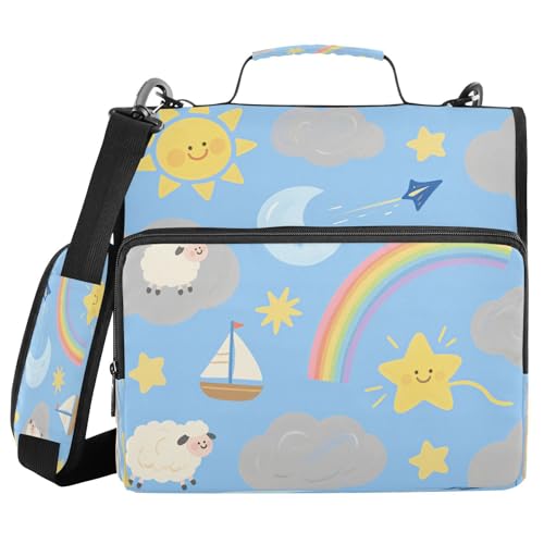 Dokumentenmappe mit 3 Ringen, 3,8 cm, mit Griff und abnehmbarem Schultergurt, kindliches Schaf, Boot, Regenbogenblau, mehrere Taschen für Schule, Carpeta con cremallera Dokumentenmappe mit 3 Ringen, 3,8 cm, mit Griff und abnehmbarem Schultergurt, kindliches Schaf, Boot, Regenbogenblau, mehrere Taschen für Schule, Carpeta con cremallera von miaozhen