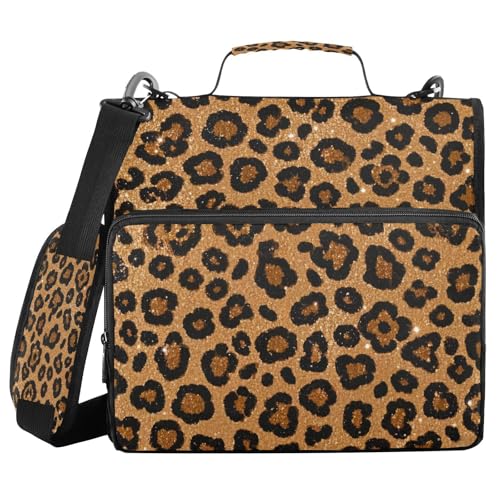 Dokumentenmappe mit 3 Ringen, 3,8 cm, mit Griff und abnehmbarem Schultergurt, künstlicher Glitzer, Leopardenmuster, Braun, mehrere Taschen, für Büro, Schule, Organizador de la carpeta Dokumentenmappe mit 3 Ringen, 3,8 cm, mit Griff und abnehmbarem Schultergurt, künstlicher Glitzer, Leopardenmuster, Braun, mehrere Taschen, für Büro, Schule, Organizador de la carpeta von miaozhen