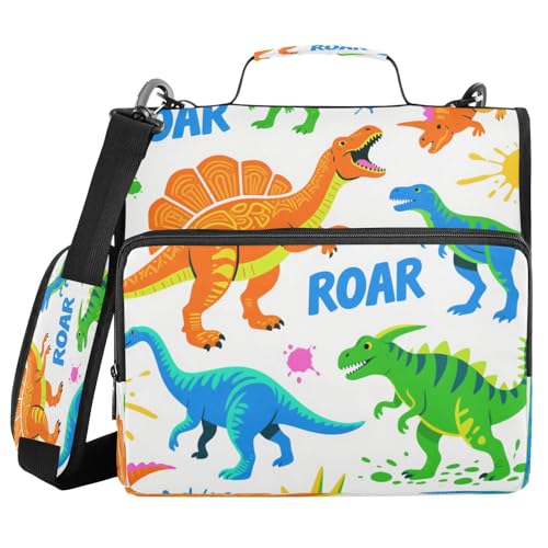Dokumentenmappe mit 3 Ringen, 3,8 cm, mit Schultergurt, Cartoon-Dinosaurier, brüllend, Orange / Grün, wasserdicht, für Mittelschüler, Carpeta del organizador Dokumentenmappe mit 3 Ringen, 3,8 cm, mit Schultergurt, Cartoon-Dinosaurier, brüllend, Orange / Grün, wasserdicht, für Mittelschüler, Carpeta del organizador von miaozhen