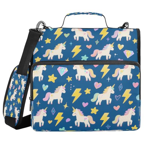 Dokumentenmappe mit 3 Ringen, 3,8 cm, mit Schultergurt, niedliche Einhörner, dunkelblaues Herz, Lightning, mehrere Taschen, für Büro, Schule, Cartera Portátil Dokumentenmappe mit 3 Ringen, 3,8 cm, mit Schultergurt, niedliche Einhörner, dunkelblaues Herz, Lightning, mehrere Taschen, für Büro, Schule, Cartera Portátil von miaozhen